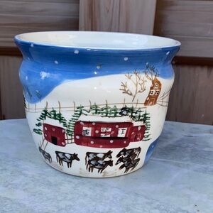 VTG 1998 Bath & Body Works Ceramic Holiday Winter Scene Colorful Planter